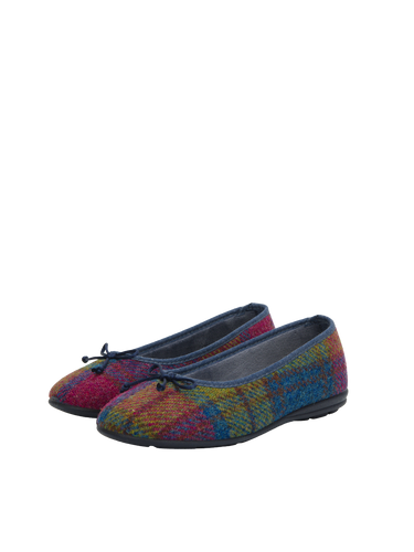 Harris Tweed Ballerina Pumps Denim/Lime Check A0195