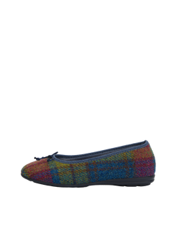 Harris Tweed Ballerina Pumps Denim/Lime Check A0195