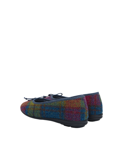 Harris Tweed Ballerina Pumps Denim/Lime Check A0195