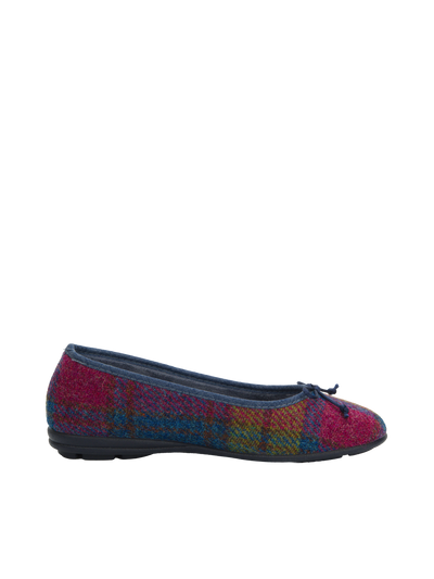 Harris Tweed Ballerina Pumps Denim/Lime Check A0195