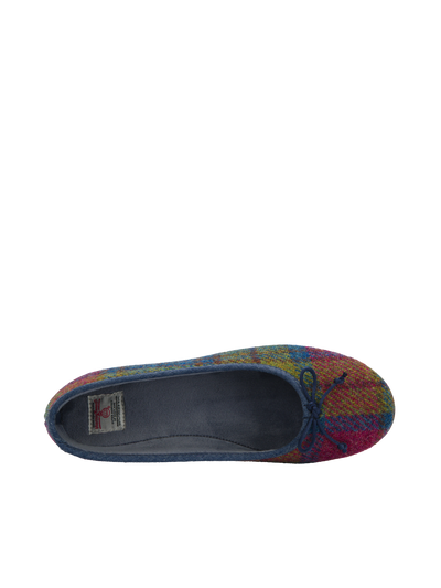 Harris Tweed Ballerina Pumps Denim/Lime Check A0195