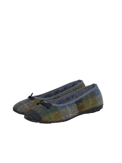 Harris Tweed Ballerina Pumps - Denim Sage