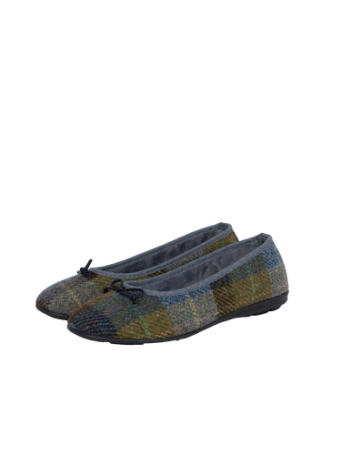 Harris Tweed Ballerina Pumps - Denim Sage