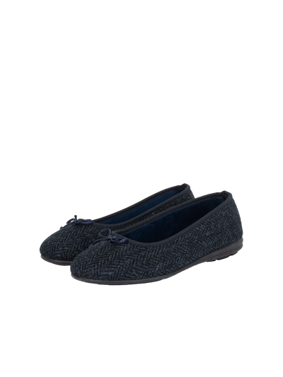 Harris Tweed Ballerina Pumps - Navy Herringbone