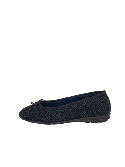 Harris Tweed Ballerina Pumps - Navy Herringbone