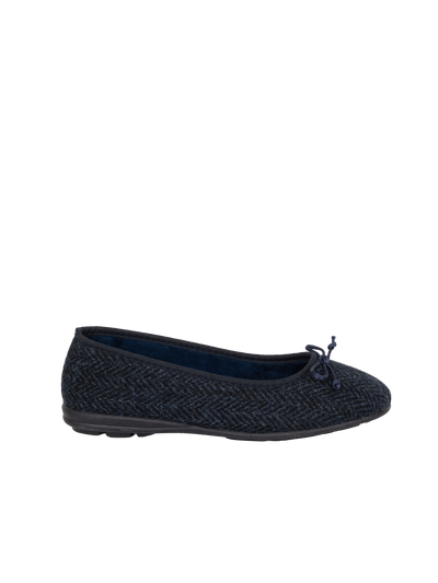 Harris Tweed Ballerina Pumps - Navy Herringbone