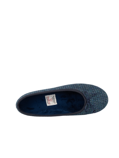 Harris Tweed Ballerina Pumps - Navy Herringbone