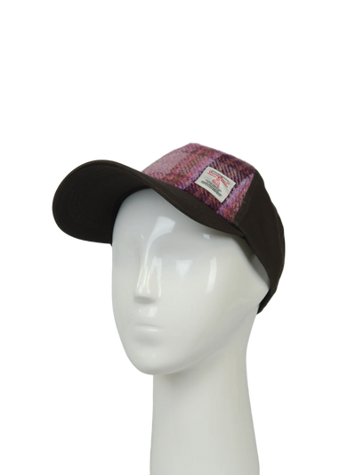 Harris Tweed Baseball Cap - Baseball Cap Pink/Burgundy Check (COL154) (GA)