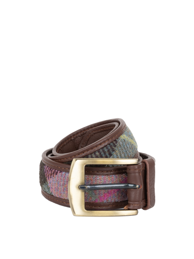 Harris Tweed Belt - A0254 (Brown Leather)