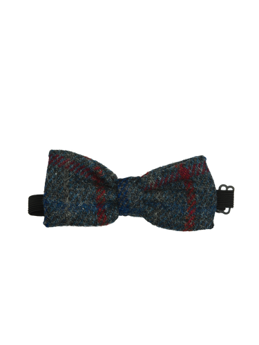 Harris Tweed Bow Tie - Grey With Red/Blue Overcheck