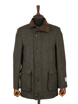Harris Tweed Boyd Field Coat - Forest Green Herringbone