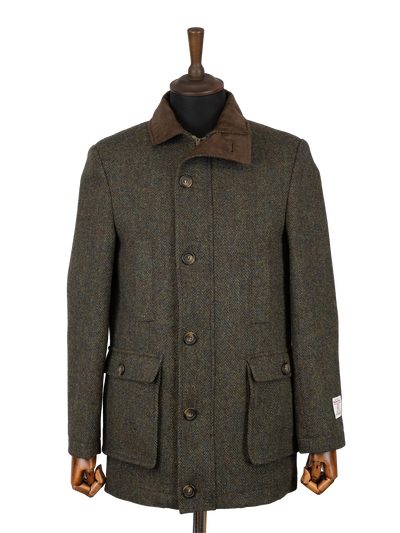 Harris Tweed Boyd Field Coat - Forest Green Herringbone