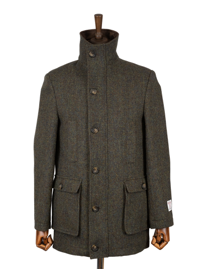 Harris Tweed Boyd Field Coat - Forest Green Herringbone