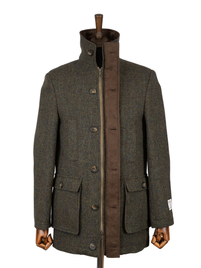 Harris Tweed Boyd Field Coat - Forest Green Herringbone