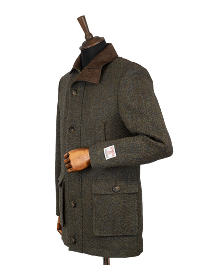 Harris Tweed Boyd Field Coat - Forest Green Herringbone