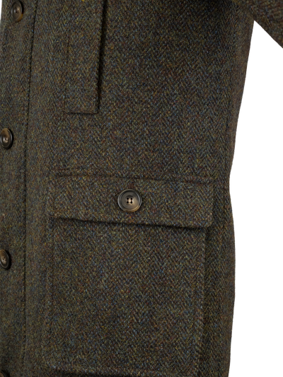 Harris Tweed Boyd Field Coat - Forest Green Herringbone