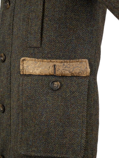 Harris Tweed Boyd Field Coat - Forest Green Herringbone