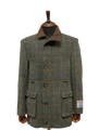 Harris Tweed Boyd Field Coat Green Herringbone With Overcheck