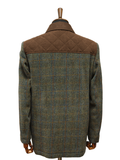 Harris Tweed Boyd Field Coat Green Herringbone With Overcheck