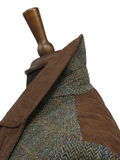 Harris Tweed Boyd Field Coat Green Herringbone With Overcheck