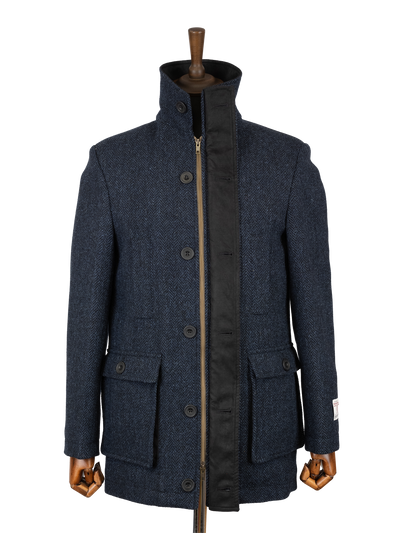Harris Tweed Boyd Field Coat - Navy Herringbone