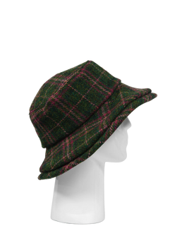 Harris Tweed Ladies Brimmed Hat - Green/Plum Check