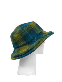 Harris Tweed Ladies Brimmed Hat - Sea Blue/Green Check (GA)