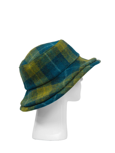 Harris Tweed Ladies Brimmed Hat - Sea Blue/Green Check (GA)