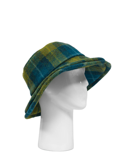 Harris Tweed Ladies Brimmed Hat - Sea Blue/Green Check (GA)