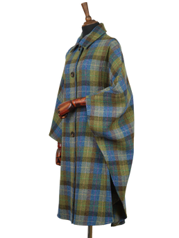 Harris Tweed Ladies Buttoned Long Cape Denim Sage