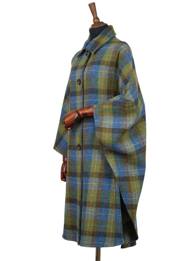 Harris Tweed Ladies Buttoned Long Cape Denim Sage