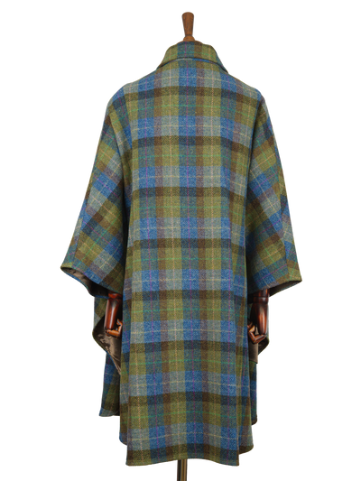Harris Tweed Ladies Buttoned Long Cape Denim Sage