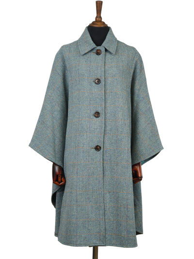 Harris Tweed Ladies Buttoned Long Cape Opal HB132