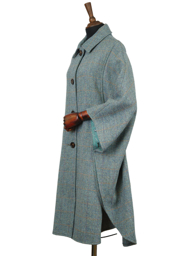 Harris Tweed Ladies Buttoned Long Cape - Opal HB132