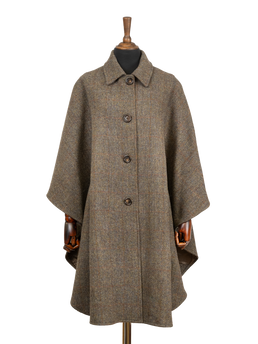 Harris Tweed Ladies Buttoned Long Cape - HB40