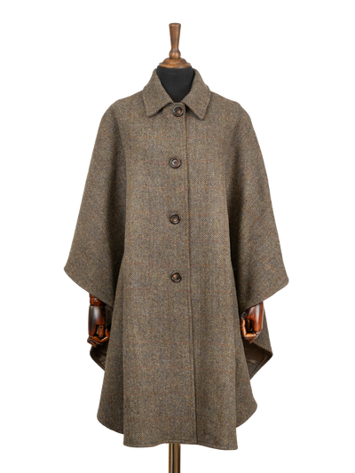 Harris Tweed Ladies Buttoned Long Cape - HB40