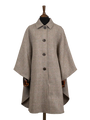 Harris Tweed Ladies Buttoned Long Cape - Oat Pink Herringbone