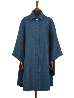 Harris Tweed Ladies Buttoned Long Cape Ocean