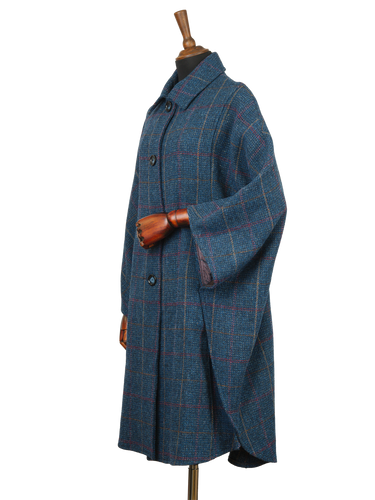 Harris Tweed Ladies Buttoned Long Cape - Ocean