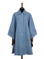 Harris Tweed Ladies Buttoned Long Cape - Sky Windowpane