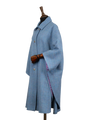 Harris Tweed Ladies Buttoned Long Cape - Sky Windowpane