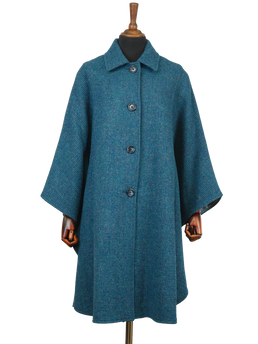 Harris Tweed Ladies Buttoned Long Cape Teal