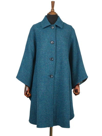 Harris Tweed Ladies Buttoned Long Cape Teal