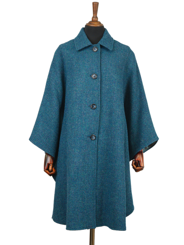 Harris Tweed Ladies Buttoned Long Cape - Teal
