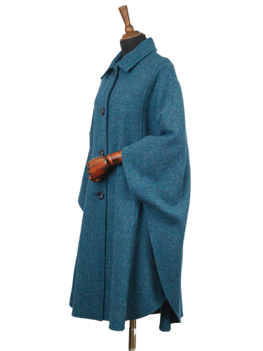 Harris Tweed Ladies Buttoned Long Cape - Teal