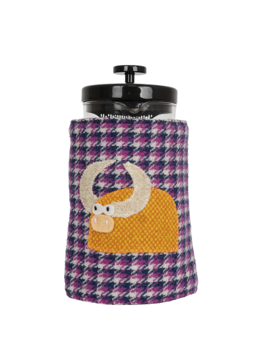 Harris Tweed Cafetiere Cosy - Purple Navy Houndstooth (Cow Left)
