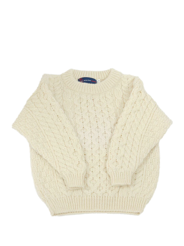 Childrens Aran Crew Neck Jumper - Ecru