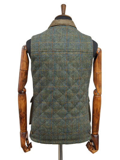 Harris Tweed Chuck Country Gilet Green Herringbone With Overcheck