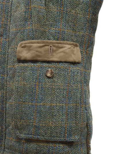 Harris Tweed Chuck Country Gilet Green Herringbone With Overcheck