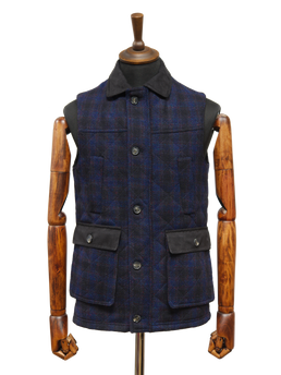 Harris Tweed Chuck Country Gilet Navy Block Check